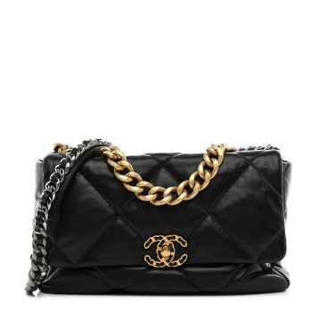 CHANEL Goatskin Quilted Large Chanel 19 Flap Black