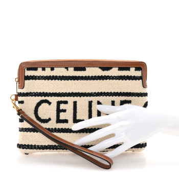 CELINE All Over Textile Calfskin Striped Small Pouch White Black