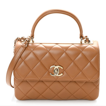 CHANEL Lambskin Quilted Small Trendy CC Dual Handle Flap Bag Camel