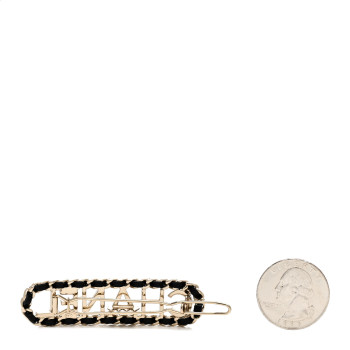 CHANEL Metal Lambskin Vintage Allure Logo Hair Clip Black Gold