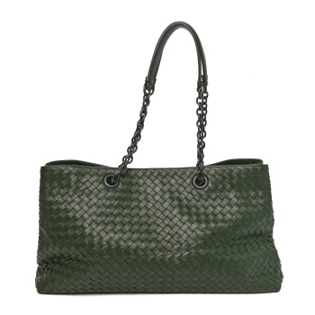 BOTTEGA VENETA Nappa Intrecciato Large Classic Chain Strap Tote Green