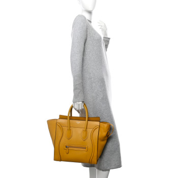 CELINE Drummed Calfskin Mini Luggage Ocre