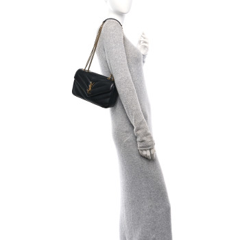 SAINT LAURENT Lambskin Chevron Quilted Small Loulou Bag Black