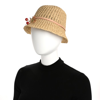 LOUIS VUITTON LV X TM Raffia Cerise Charms Woven Hat S Natural
