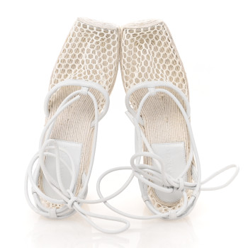 BOTTEGA VENETA Mesh Lambskin Sporty Web Stretch Ankle Tie Espadrilles 37 Optic White