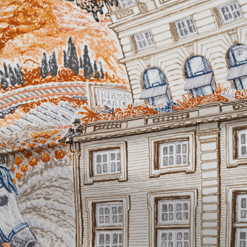 HERMES Silk Les Folies Du Faubourg Scarf 90 Bleu Jean Anthracite Cannelle
