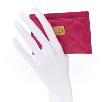 CHANEL Aged Calfskin Quilted Reissue Card Holder Fuchsia