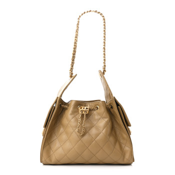 CHANEL Caviar Quilted Small Chanel 25 Handbag Dark Beige