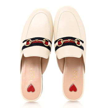 GUCCI Malaga Kid Web Womens Princetown Slippers 35.5 Mystic White