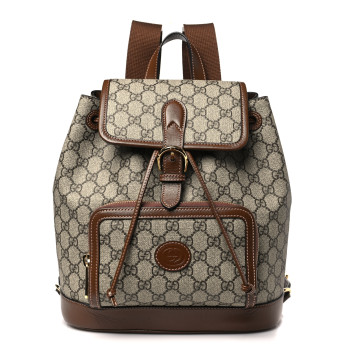 GUCCI GG Supreme Monogram Azalea Calfskin Retro Interlocking G Buckle Backpack Beige Ebony Brown Sugar