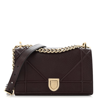 CHRISTIAN DIOR Grained Calfskin Small Diorama Flap Bag Burgundy