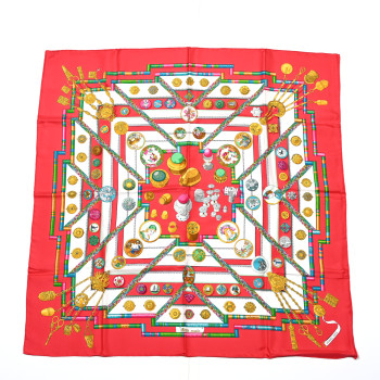 HERMES Silk Petite Main Scarf 90 Red