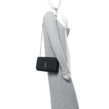 SAINT LAURENT Grain De Poudre Medium Classic Monogram Kate Satchel Black