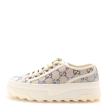 GUCCI Canvas Lame Crystal GG Monogram Womens 1977 Tennis Sneakers 37.5 Gardenia Silver Mystic White