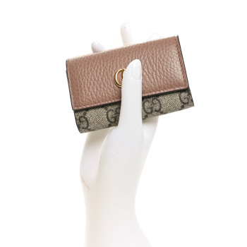 GUCCI Dollar Calfskin GG Supreme Monogram GG Marmont 6 Key Holder Case Porcelain Rose Beige Ebony