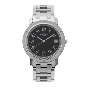 HERMES Stainless Steel 36mm Clipper Quartz Watch Black