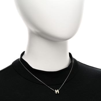 HERMES Lacquered Palladium Mini Pop H Pendant Necklace White