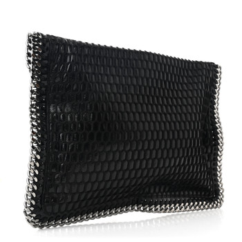 STELLA MCCARTNEY Patent Net Fold Over Falabella Clutch Black