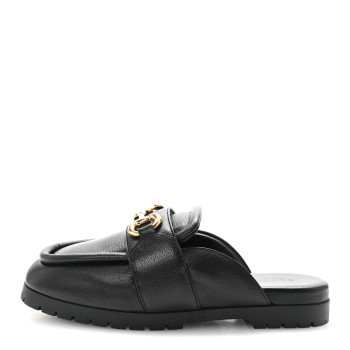 GUCCI Goatskin Auroville Horsebit Mules 38 Black