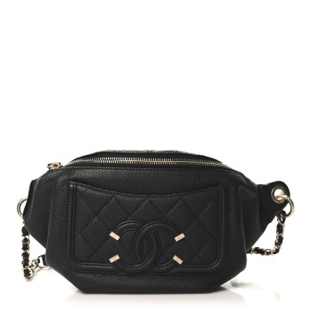 CHANEL Caviar Quilted Filigree Waist Bag Black