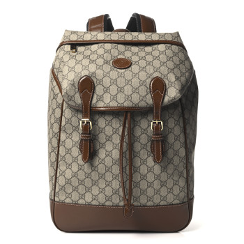 GUCCI GG Supreme Monogram Azalea Calfskin Medium Retro Interlocking G Buckle Backpack Beige Ebony Brown Sugar