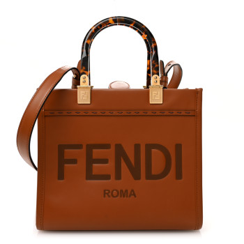 FENDI Vitello King Plexiglass Logo Embossed Small Fendi Sunshine Shopper Tote Cuoio