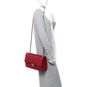 CHANEL Caviar Quilted Jumbo Double Flap Dark Pink
