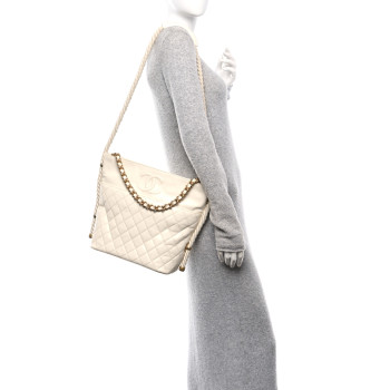 CHANEL Crumpled Calfskin En Vogue Rope Hobo Bag White