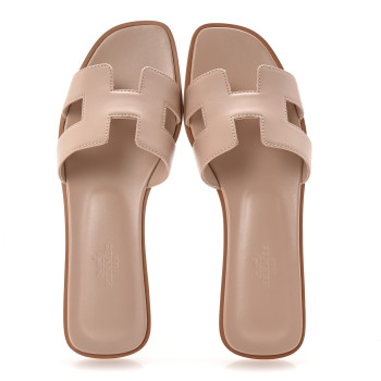 HERMES Box Calfskin Oran Sandals 37.5 Rose Pale