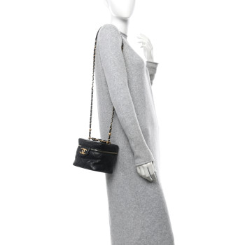 CHANEL Calfskin Quilted Small Vanity Case With Chain Black