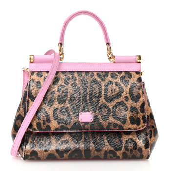 DOLCE & GABBANA Dauphine Leopard Print Small Miss Sicily Satchel Pink