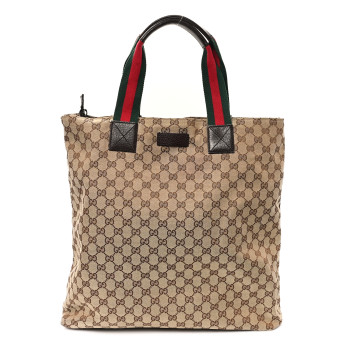 GUCCI GG Monogram Large Web Handle Vertical Tote Dark Brown