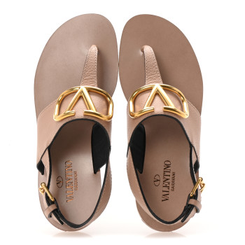 VALENTINO GARAVANI Grainy Cowhide Vlogo Slingback Flat Thong Sandals 35.5 Rose Cannelle