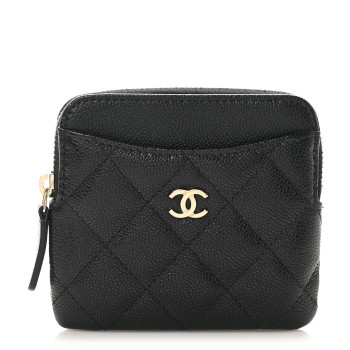 CHANEL Caviar Quilted Zip Card Holder Wallet Black