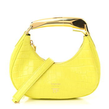 TOM FORD Calfskin Crocodile Embossed Mini Bianca Hobo Acid Yellow