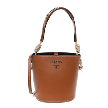 PRADA City Calfskin Knotted Rope Bucket Bag Cognac