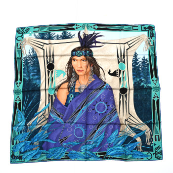 HERMES Silk Wako Ni Scarf 90 Blue Multicolor