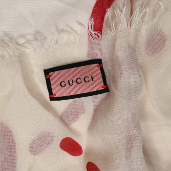 GUCCI Modal Silk GG Writers Shawl White Red