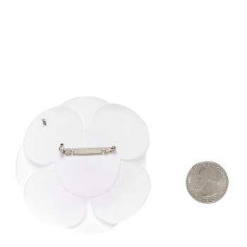 CHANEL Canvas Camellia Pin Brooch Ivory