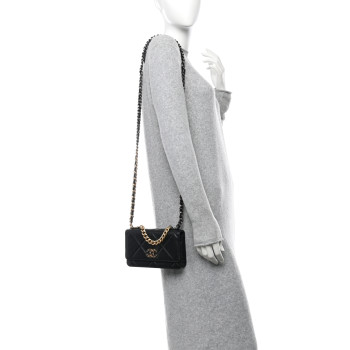 CHANEL Lambskin Quilted Chanel 19 Wallet On Chain WOC Black
