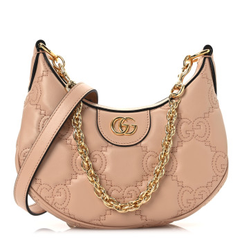 GUCCI Calfskin GG Matelasse Mini Hobo Shoulder Bag Perfect Pink Natural