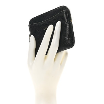 CHANEL Caviar Quilted Zip Card Holder Wallet Black