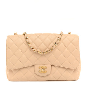 CHANEL Caviar Quilted Jumbo Single Flap Beige