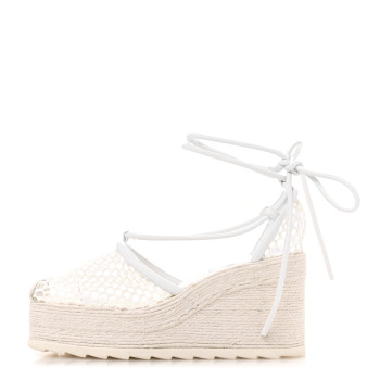 BOTTEGA VENETA Mesh Lambskin Sporty Web Stretch Ankle Tie Espadrilles 37 Optic White
