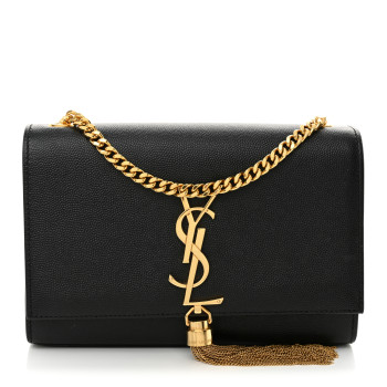 SAINT LAURENT Grain De Poudre Small Classic Monogram Kate Tassel Satchel Black