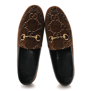 GUCCI Velvet GG Monogram Horsebit Womens Jordaan Loafers 36 Brown Black