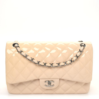 CHANEL Patent Quilted Jumbo Double Flap Light Pink