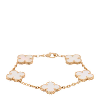 VAN CLEEF & ARPELS 18K Yellow Gold Mother of Pearl 5 Motifs Vintage Alhambra Bracelet
