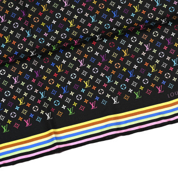 LOUIS VUITTON Silk Monogram Multicolor Square Scarf Black