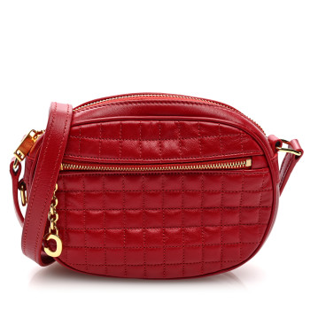 CELINE Calfskin Quilted Small C Charm Bag Red